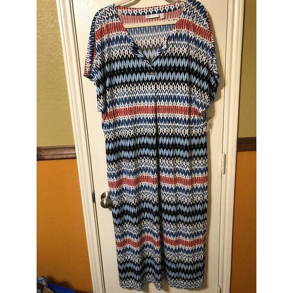 Rafaella Women’s Sportwear. Dress 1X Blue Multi Color Tightens in Waist Cruise